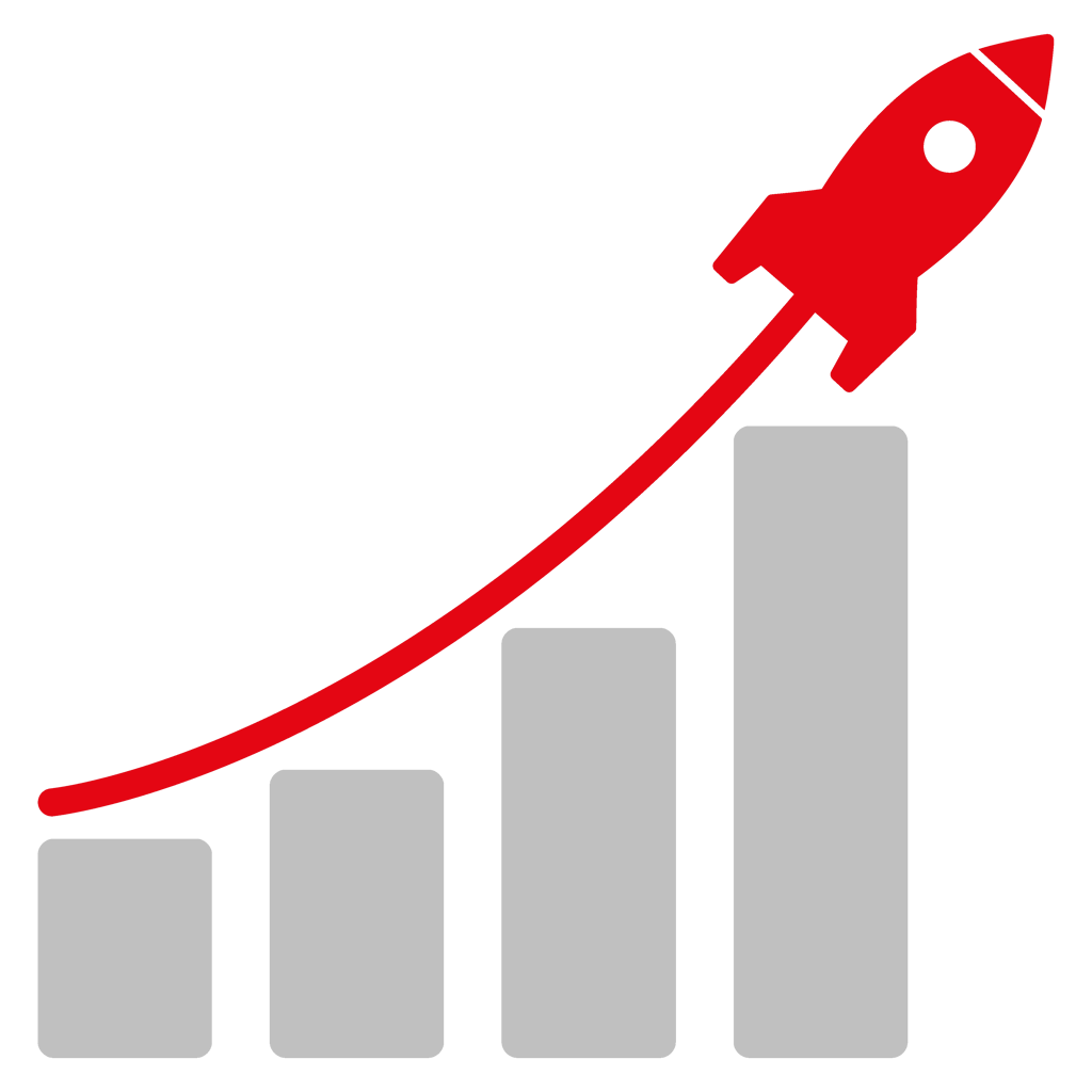 Red rocket shooting up bargraph of growth